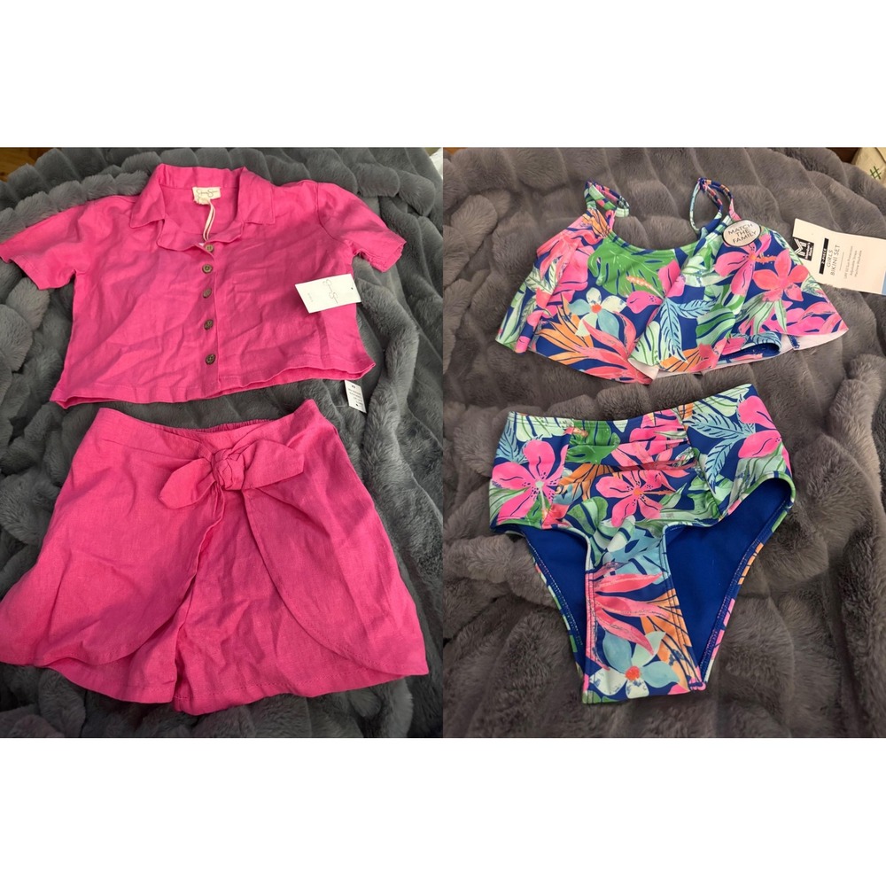 NWT Girls Jessica Simpson Linen Set & Members Mark Floral Bikini Bundle Size 6X‎
